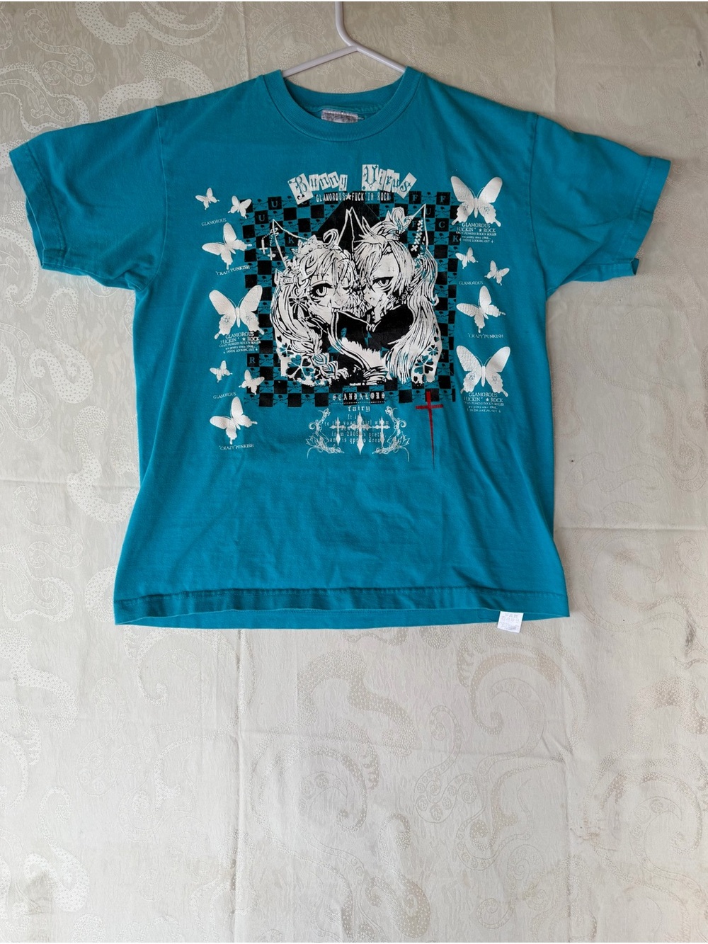Y2K Graphic Butterfly Anime Tee in Teal by